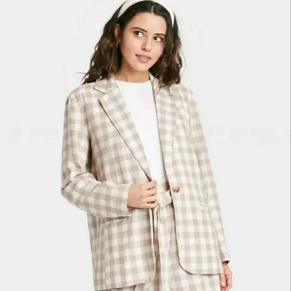NWT “A New Day” Cream and Tan Large Gingham Checkered Blazer - Size XXL - Picture 1 of 9